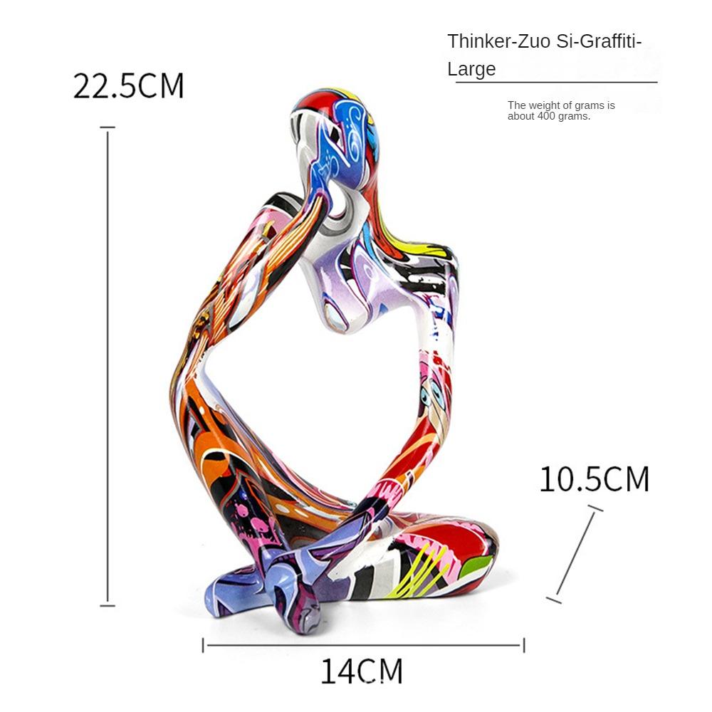 Creative Living Room Decor Resin Sculpture Figure Art Graffiti Think Statue Home Decoration Desk Painted Ornament Craft Gift