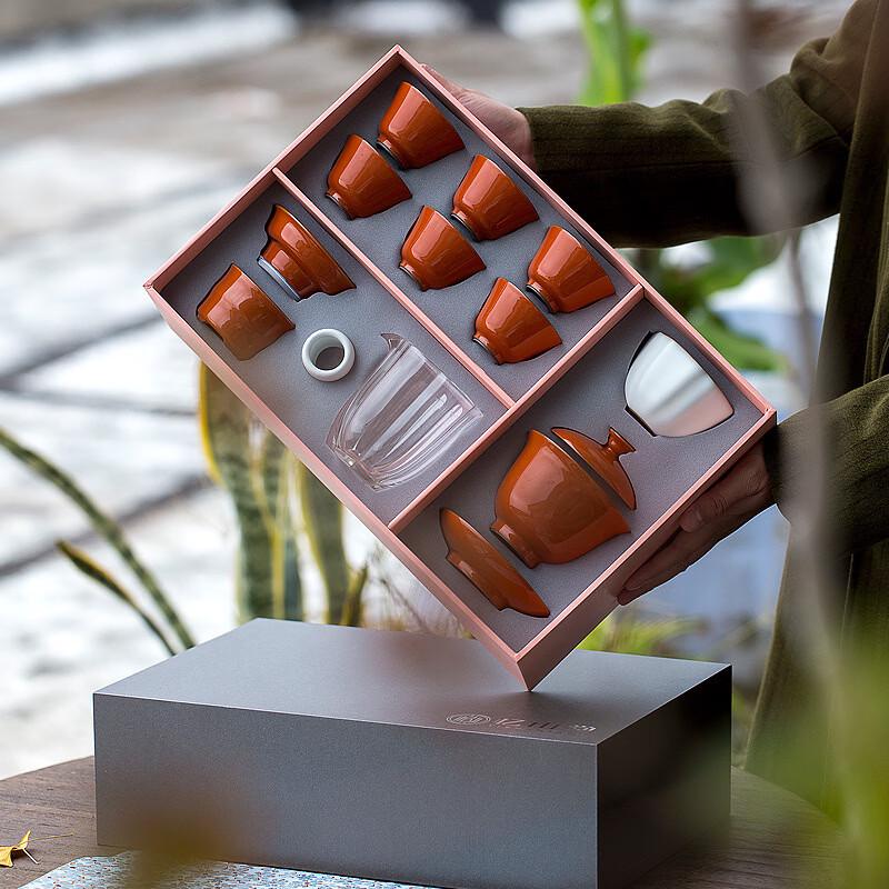 Coral Red Glazed Tea Set