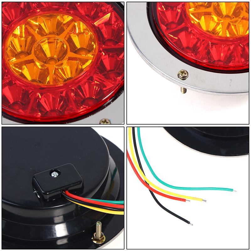 16 Led Car Round Amber Red Taillights Rear Stop Brake Running Reverse Lamp