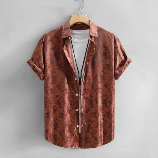 

Мужская рубашка с принтом, отложной воротник, рукава, длина на пуговицах, свободный короткий кардиган средней длины, повседневная одежда, топ для отдыха M фиолетовый