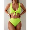 Women Sexy Solid Color Split Ribbed Bikini Swimsuit For Ladies