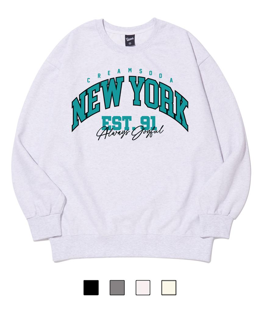 CREAM SODA LAB Crsdel New York Joyful Sweatshirt Light Grey Green (Fleece-Lined Or Non-Fleece-Lined)