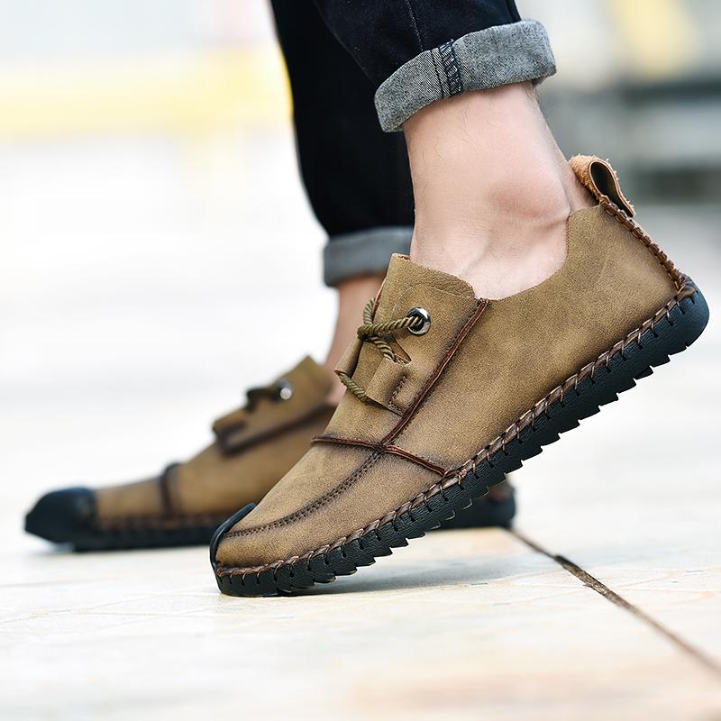 Fashion Fashionable Retro Spring Men's Comfortable Soft Soled Handmade Stitched Leather Shoes Brand Men Lightweight Casual Sports Shoes