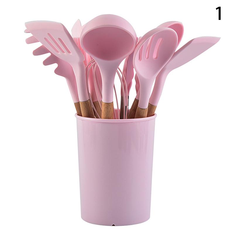 1/12Pcs Silicone Kitchenware Non-Stick Cookware Kitchen Utensils Set Spatula Shovel Egg Beaters Wooden Handle Cooking Tool Set