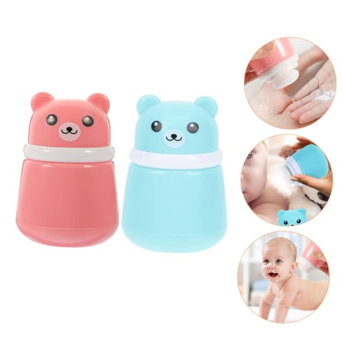 SECFOU 2-Piece Baby Powder Puff Case with Cute Bear Design, Travel Powder Bottle with Large Capacity, Suitable for Babies and Adults, Convenient for D