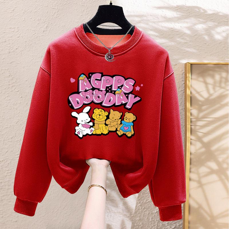 2025 new spring and autumn crew neck sweater women s Korean version loose casual age reduction velvet thickened winter wear XXXXL