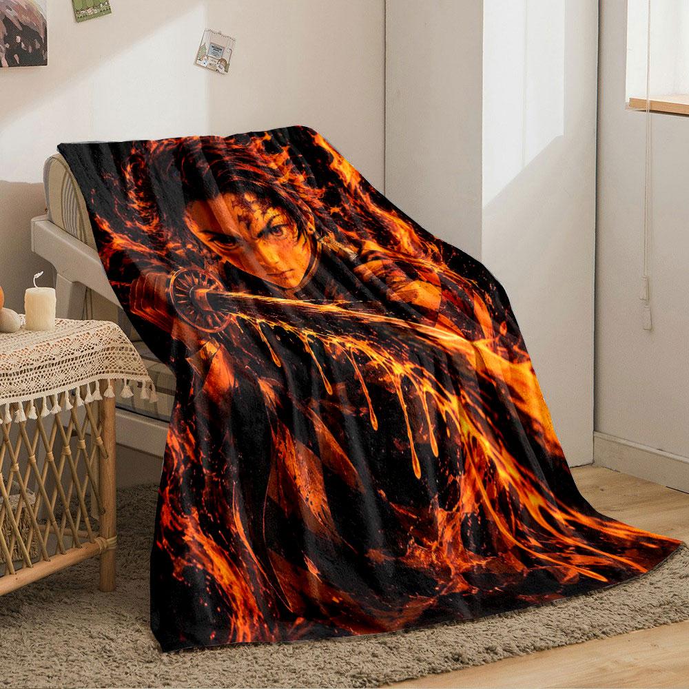 Fiery patterns surround a sword, with flames flowing dynamically. for all seasons blanket lunch break throw gift