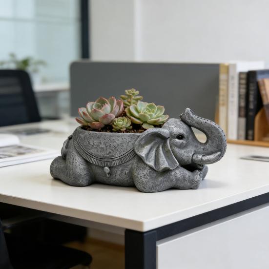 Elephant Planter Resin Elephant Animal Flower Pot Decorative Plant Holder with Drainage Hole for Indoor Outdoor Garden Patio Desk Home Decor