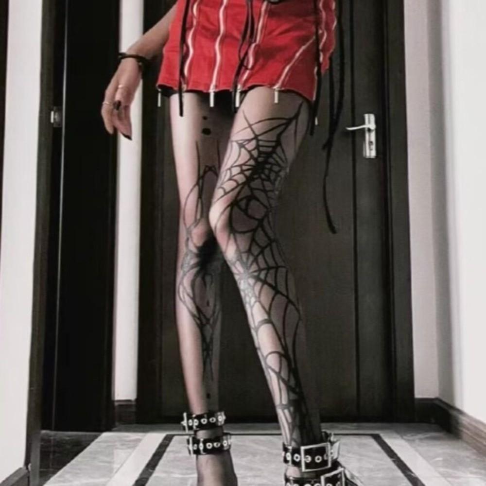 Elasticity Halloween Pantyhose Spider Web Stockings Vintage Bat Pattern Tights Alternative Fashion