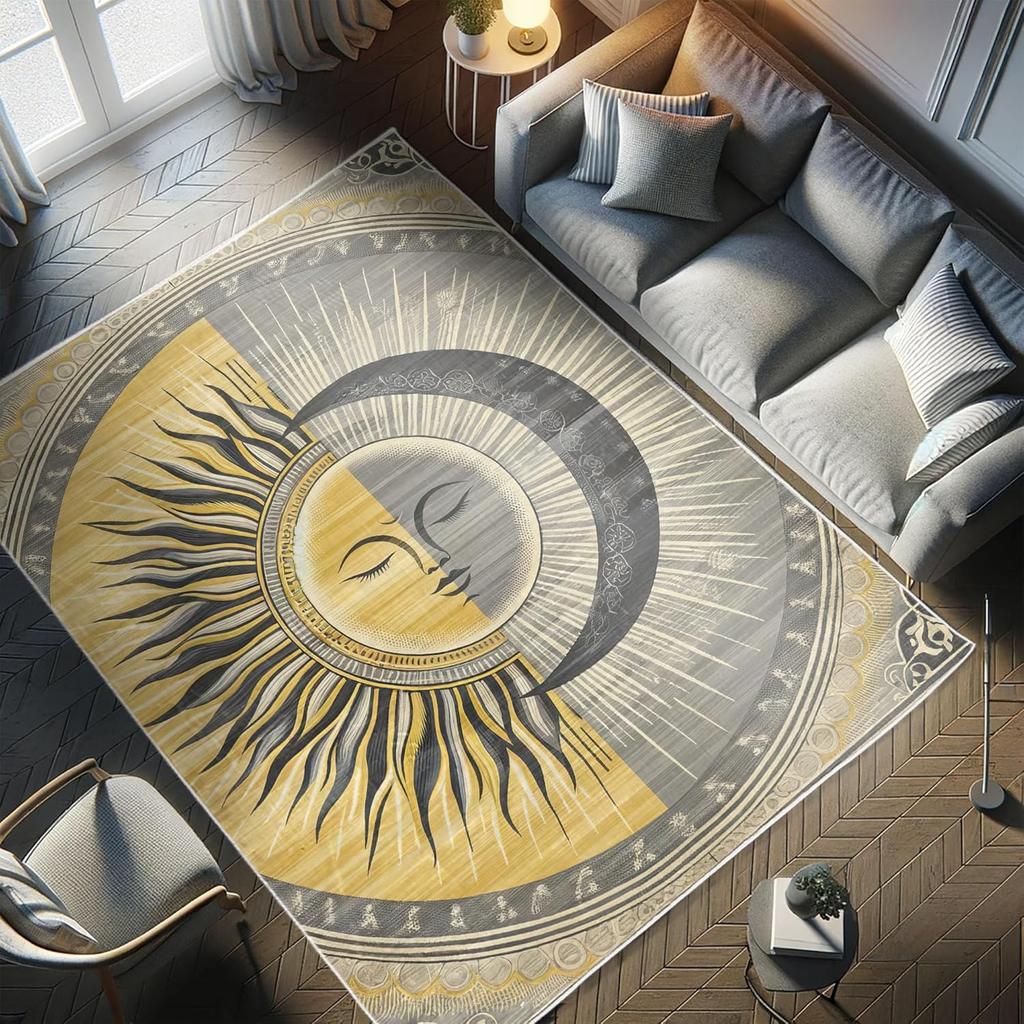 Mysterious Moon and Sun Carpet for Living Room, Bedroom, Floor Mat, Lounge, Large Area Carpet, Home Decoration