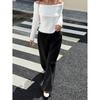 White Knit Sweater Women's One Line Neck Slim Fit Fashion Sexy Off-Shoulder Sweater High Waist Fashion Long Sleeve Knitwear
