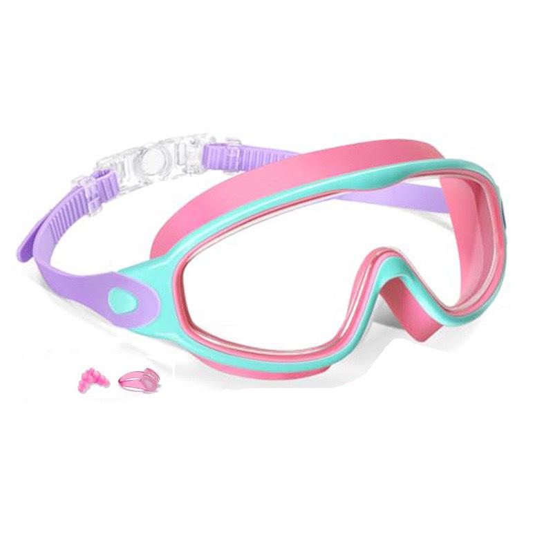 Large Frame Plated Waterproof Anti-Fog Swimming Goggles with One-Piece Earplugs for Men and Women