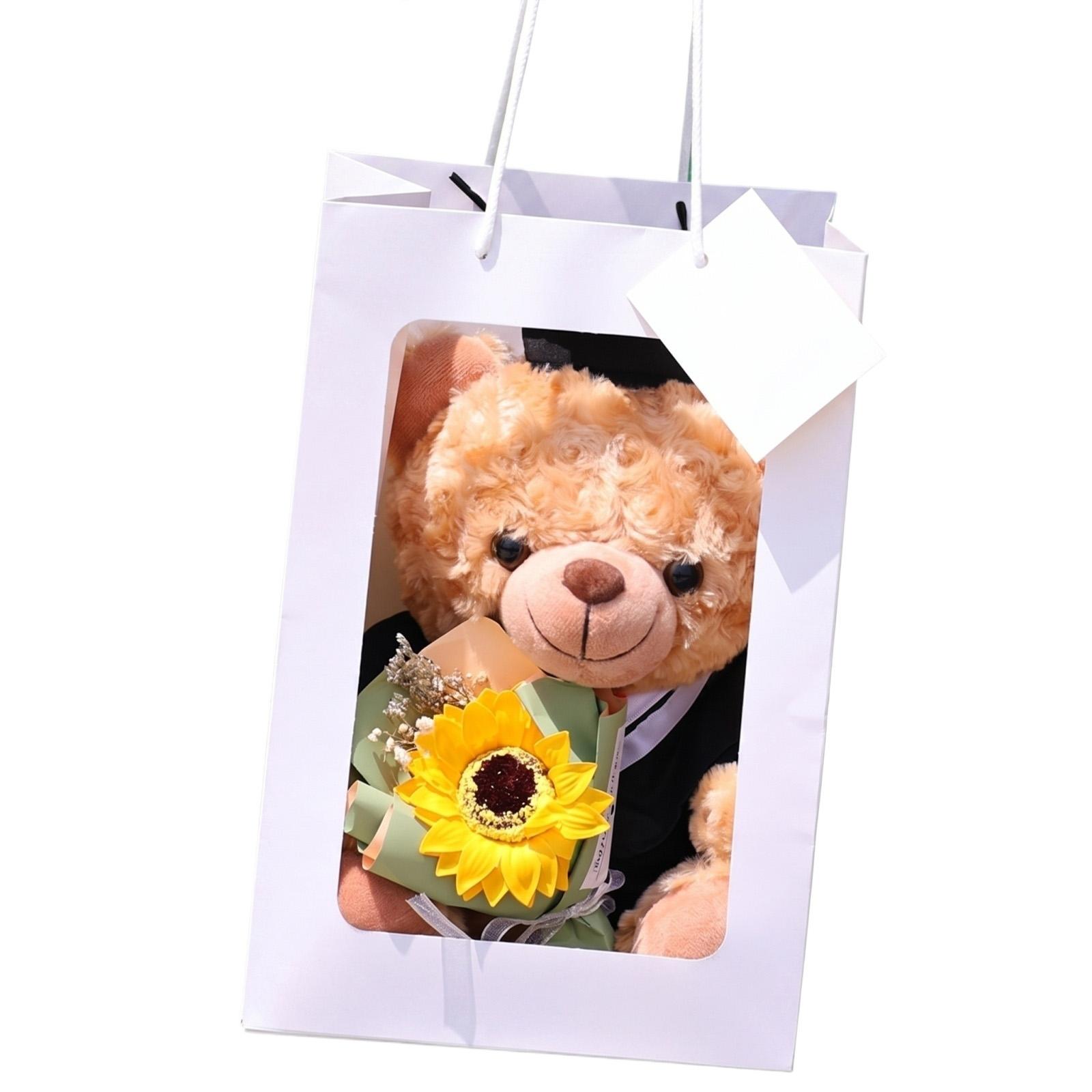 

Plush Graduation Bear Toy with Graduation Cap and Bouquet Soft Stuffed Animal Graduation Gift for Commemoration and Celebration One Size