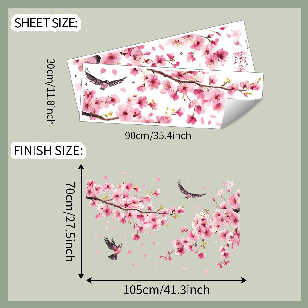 Wall stickers featuring cherry blossoms and pink perfect for interiors and Modern waterproof wallpaper stickers with removable DIY wall decor for and