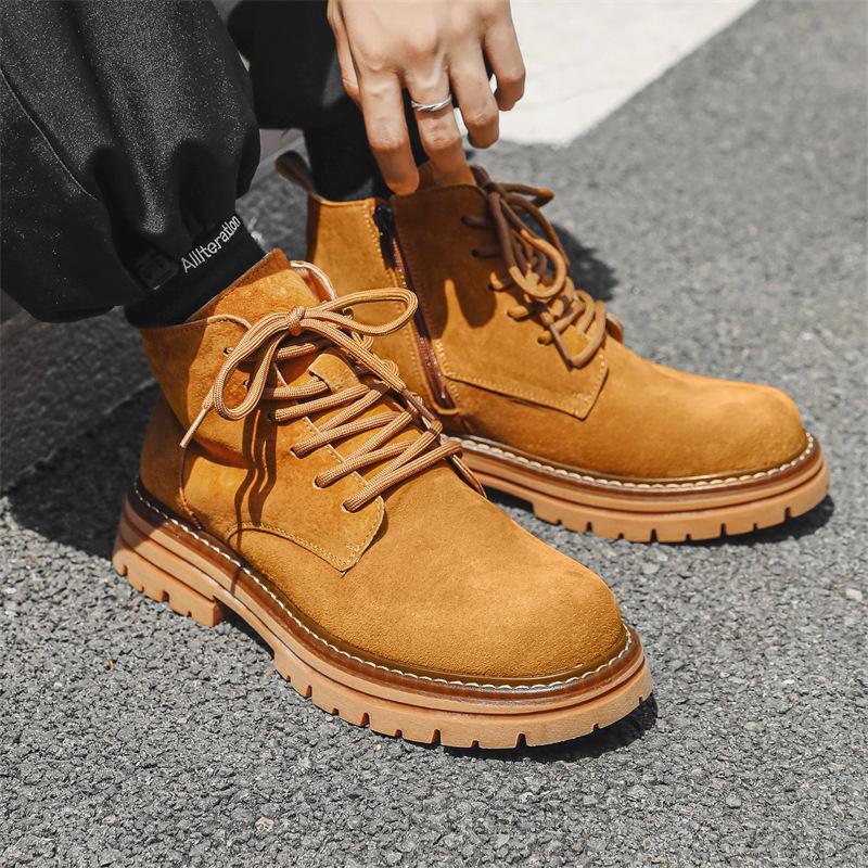 Martin boots men's British mid-top side zipper tooling shoes trend autumn and winter pigskin rhubarb boots 2052-J