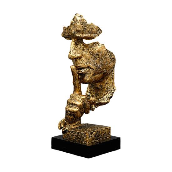 Abstract Faceless Figurine Sculpture, Modern Minimalist Silence Resin Statue, Luxury Black Gold Home Decor for Office Desk Living Room Bookshelf,
