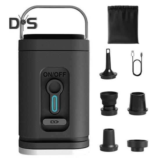 

Мини беспроводной воздушный насос с 5 насадками для кемпинга, 2400 мАч, USB-перезаряжаемый надувной плавательный круг, поплавок, надувной матрас, кровать, портативный электрический чёрный