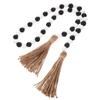 Wooden Beaded Garland Handmade Smooth Wood Beads Hemp Rope Tassel Hanging Home Decor Rustic Farmhouse Party Wall Ornament
