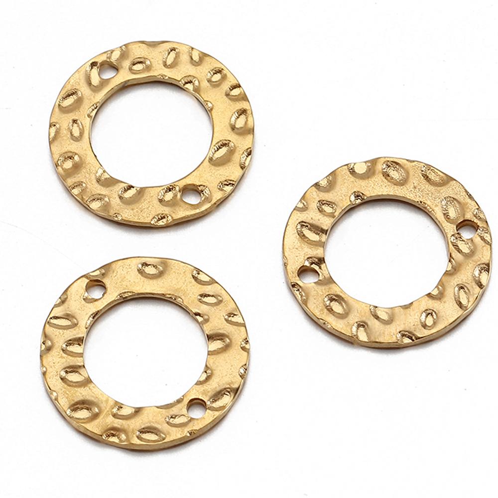 20pcs Stainless Steel Double Hole Texture Circle Ring Gold Color Charms Pendants Earrings Conectors for Jewelry Making DIY