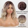 MISS WIG Brown Ombre Blonde Synthetic Fiber Wig with Natural Bangs Women Ash Blonde Shoulder Length Wavy Wig for Women