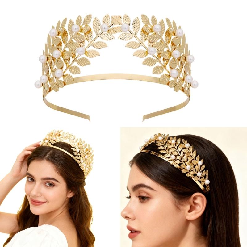 Wedding Crown Pearls Leaf Designs Comfortable Metal Headpiece For Bride Sustainable Party Accessory