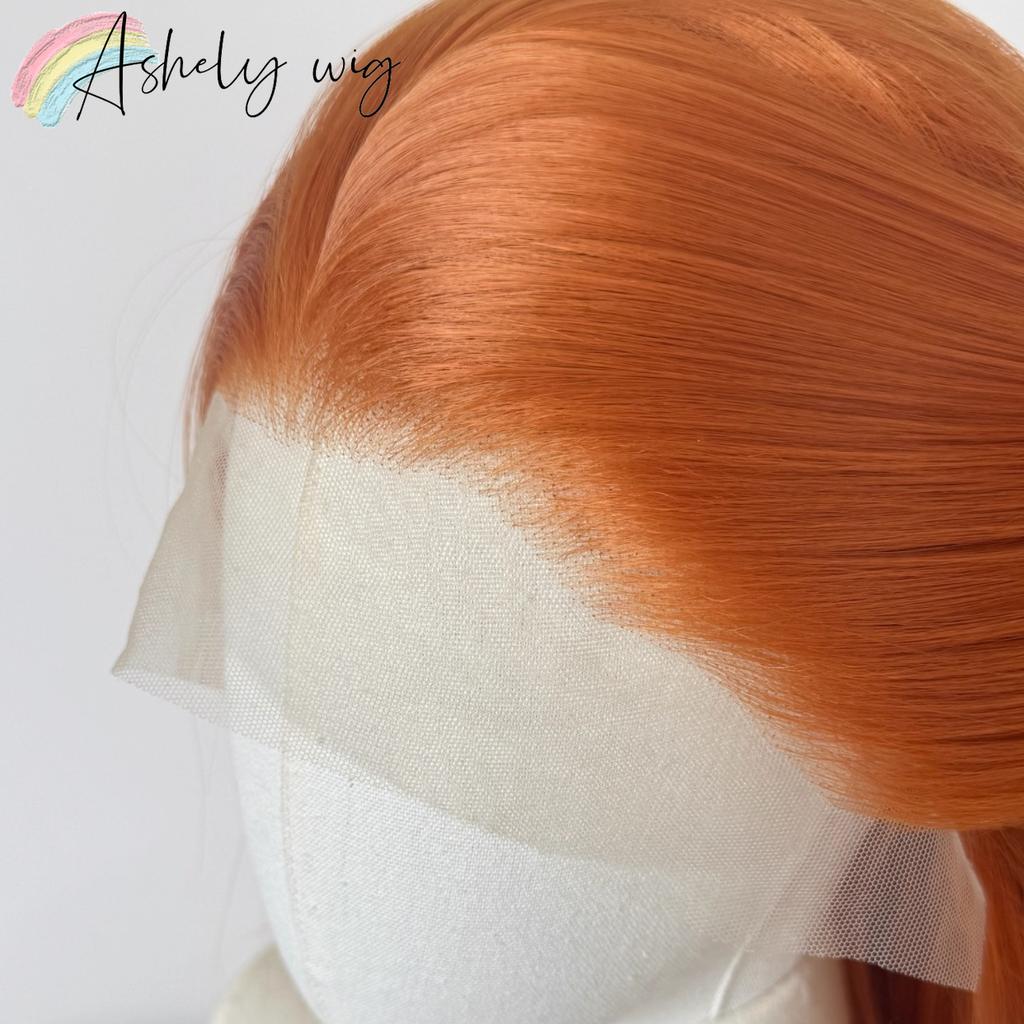 Orange Synthetic Lace Front Wig Long Straight Hair High Temperature Fibers Natural Looking Synthetic Wig High Quality Cosplay