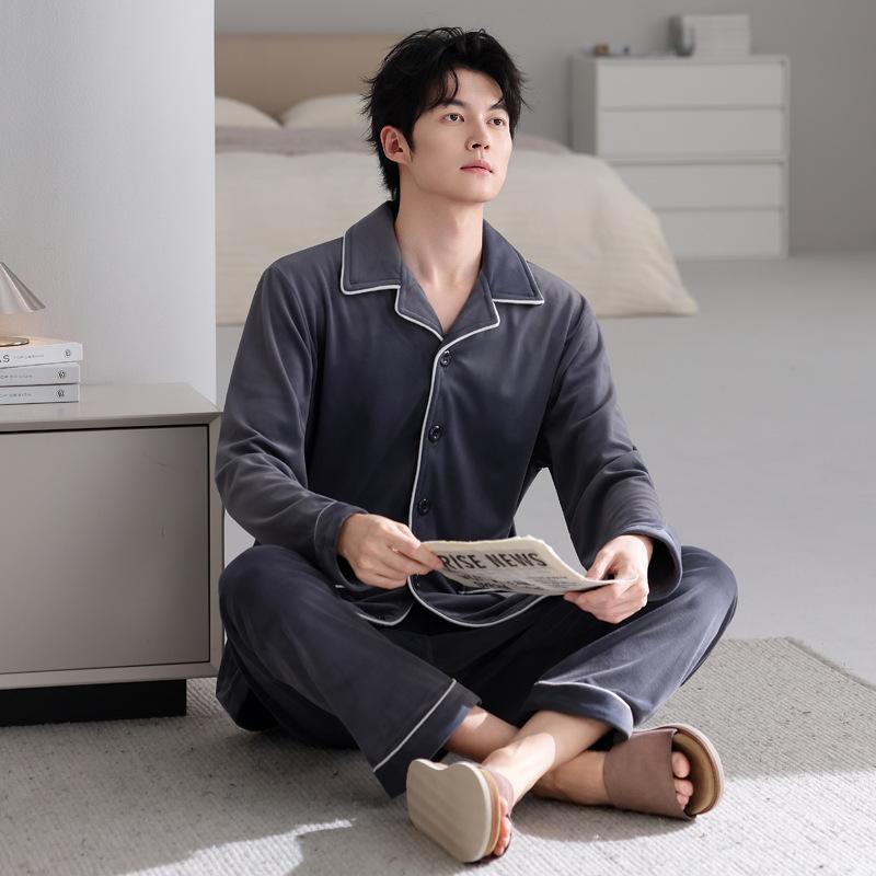 Pajamas Men'S Winter Coral Fleece Thickened Fleece Autumn And Winter Island Fleece Large Size Spring And Autumn Thin Fleece Homewear Set