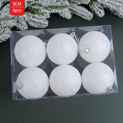 6 Stück Weihnachten Hängende Dekoration Weihnachtsbaumkugeln 6-8cm Weißer Weihnachtsbaum Hängende Kugel Kunststoff Neujahr Glitzer Weihnachtsbaumkugeln
