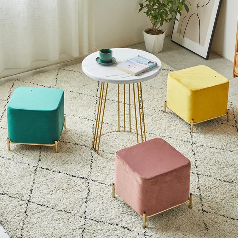 Nordic Light Luxury Cloth Stool - Square Bench for Living Room & Tea Table