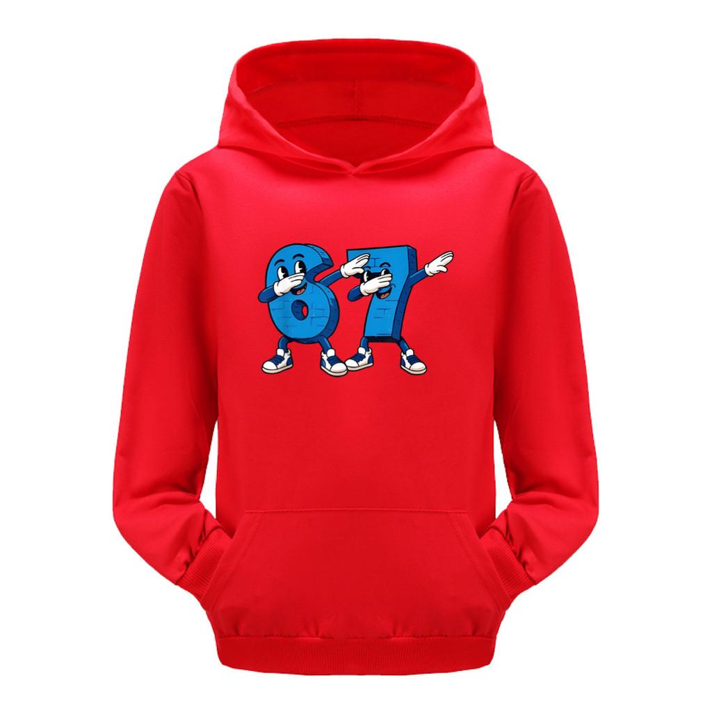 

5226 Дети Мальчики Девочки Steal a Brainrot 67 Six Seven Printed Casual Long Sleeves Hoodies Top 150cm красный