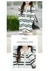 Women's Striped Wool Knit Sweater Dress with Half-Open Button-Up Polo Collar