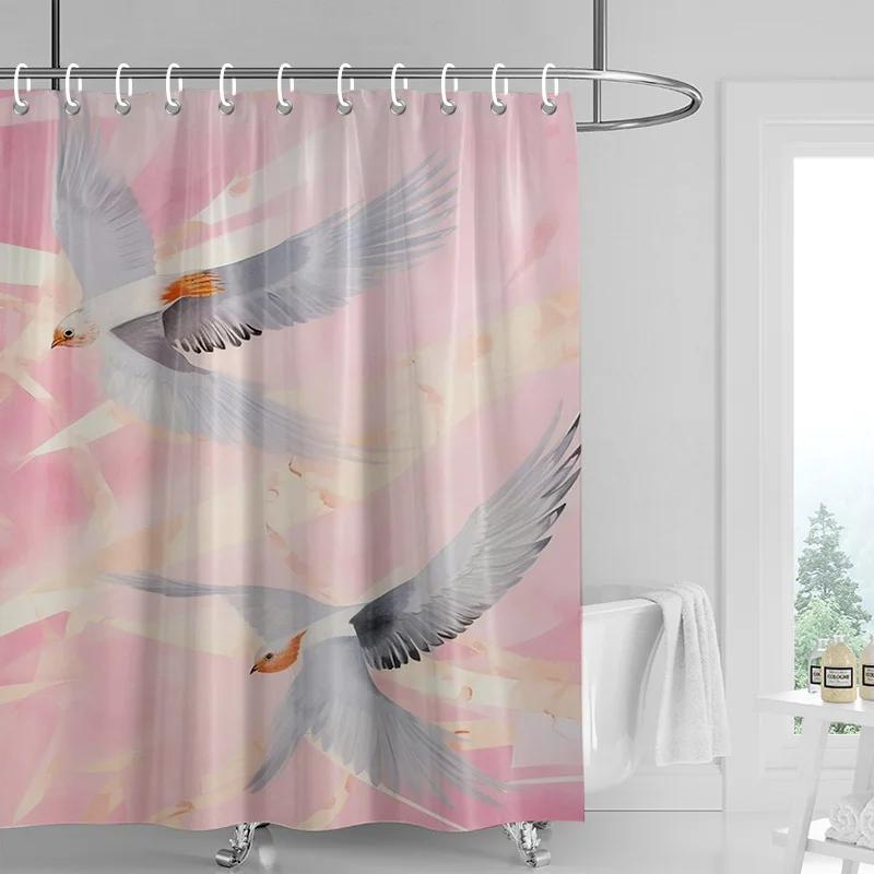 Elegant egret shower curtain-simple bird silhouette decoration, waterproof nature inspired bathroom decoration, W90xH180cm