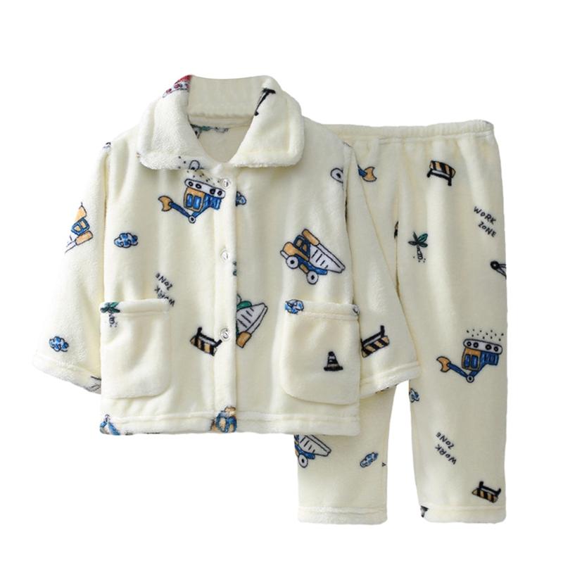 1-14 let Dětská kreslená tištěná teplá zahuštěná pyžamová souprava fleecové domácí oblečení