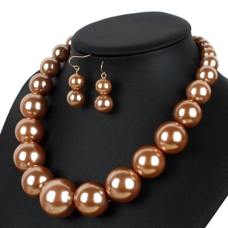 Luxury Round Big Simulated Pearl Necklace Earring Jewelry Sets for Women Statement Choker New Fashion Accessories Creative Gifts