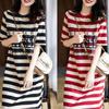 Women's Striped Print T-Shirt Dress - Summer Short-Sleeve Split Tunic Dress