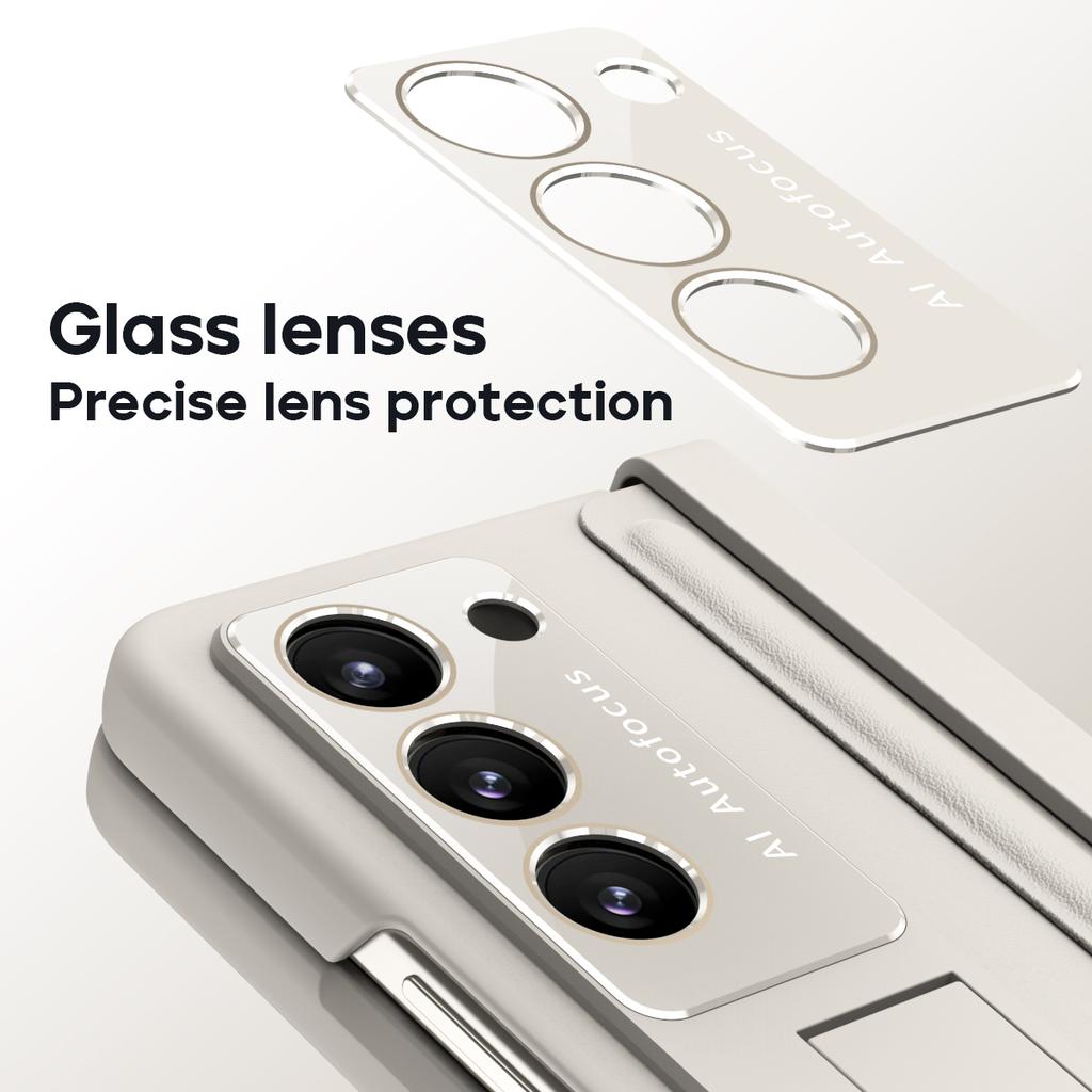 Luxury Leather With Holder Fold5 Fold6 Hinge Protector Case For Samsung Galaxy Z Fold 6 5 4 5G With Glass Screen Protector Cover