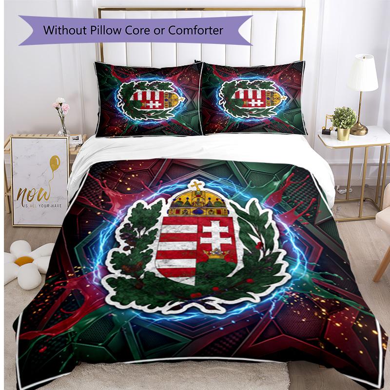 Set Biancheria da Letto Stampata Calcio Ungheria 3 Pezzi Copriletto Traspirante Accogliente come Regalo per Inaugurazione Casa o Festa