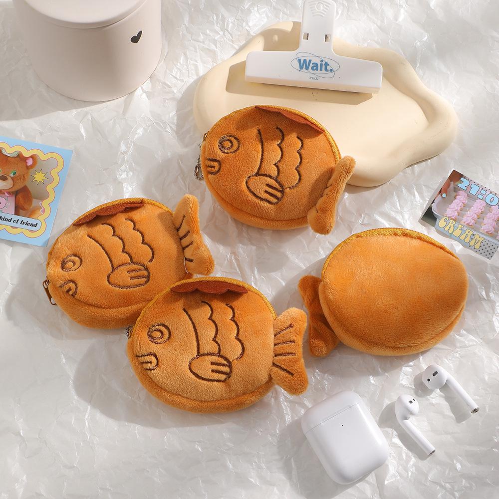 2025 Taiyaki Cartoon Plush Coin Purse - Cute Storage Bag for Kids' Coins, Earphones & Cables