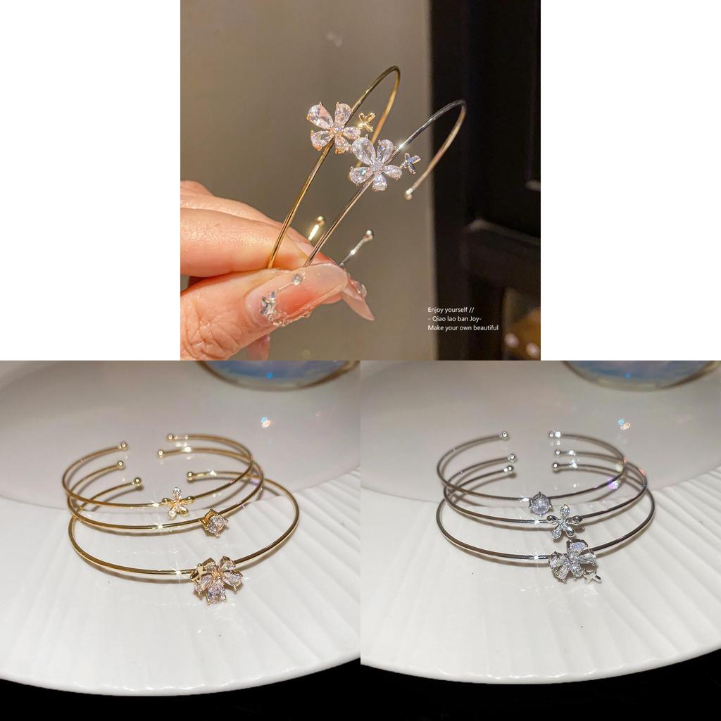 Fashion Jewelry Zircon Flower Butterfly Open Cuff Bracelet For Women Stylish Elegant Hand Accessory