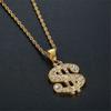 Hip Hop Iced Out Bling Dollar Sign Pendant Gold Color Stainless Steel Rapper Money Necklace For Men Women Hippie Jewelry Gift