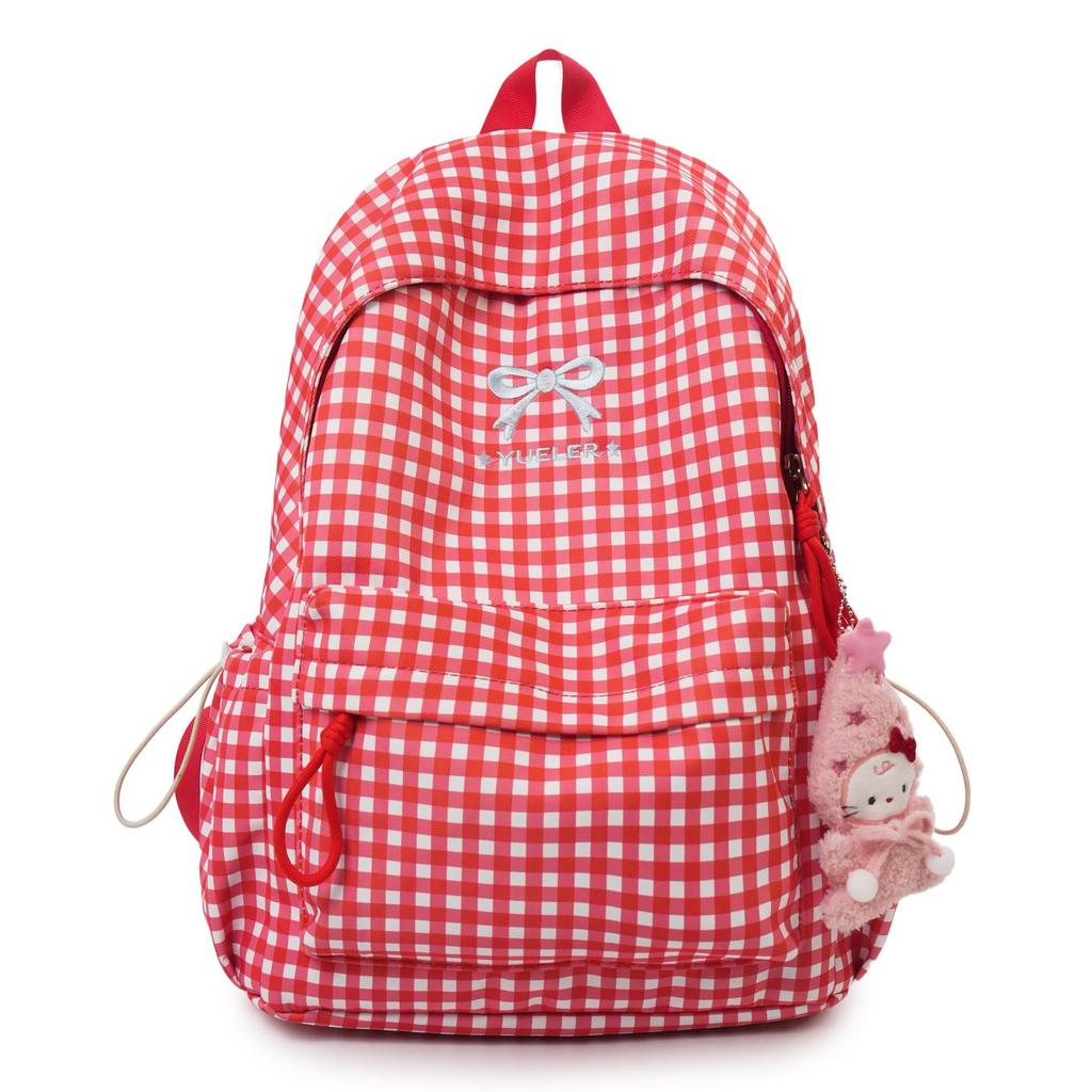 Schoolbag1011 spring new product fresh plaid outdoor backpack fashionable cute bow girl heart student schoolbag