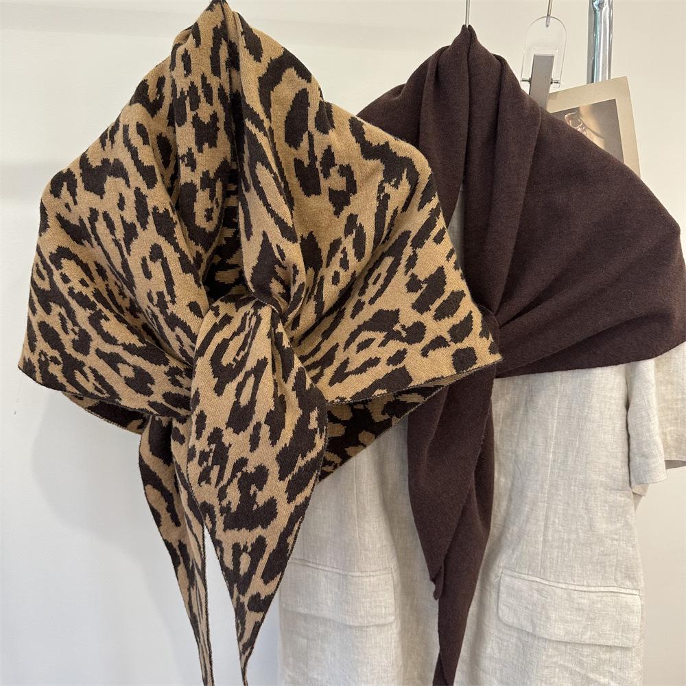 Cross-Border Wool Striped Shawl Enlarged Autumn And Winter Warm Triangle Scarf Knitted Women'S Knotted Shoulder Scarf