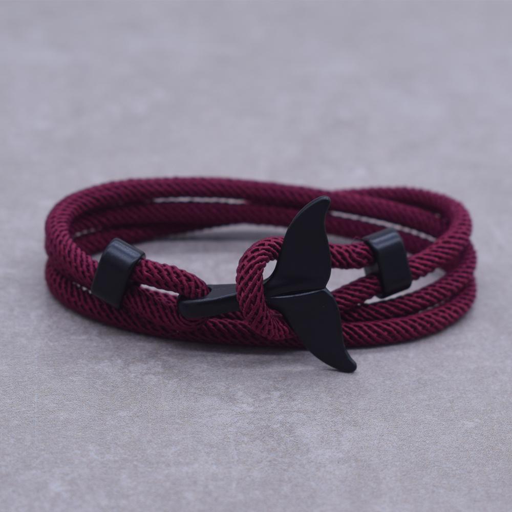 Anchor Style Jewelry Ocean Silver Color Whale Tail Charm Bracelet 2-3 Laps Adjustable Rope Bracelets for Men Women Gifts