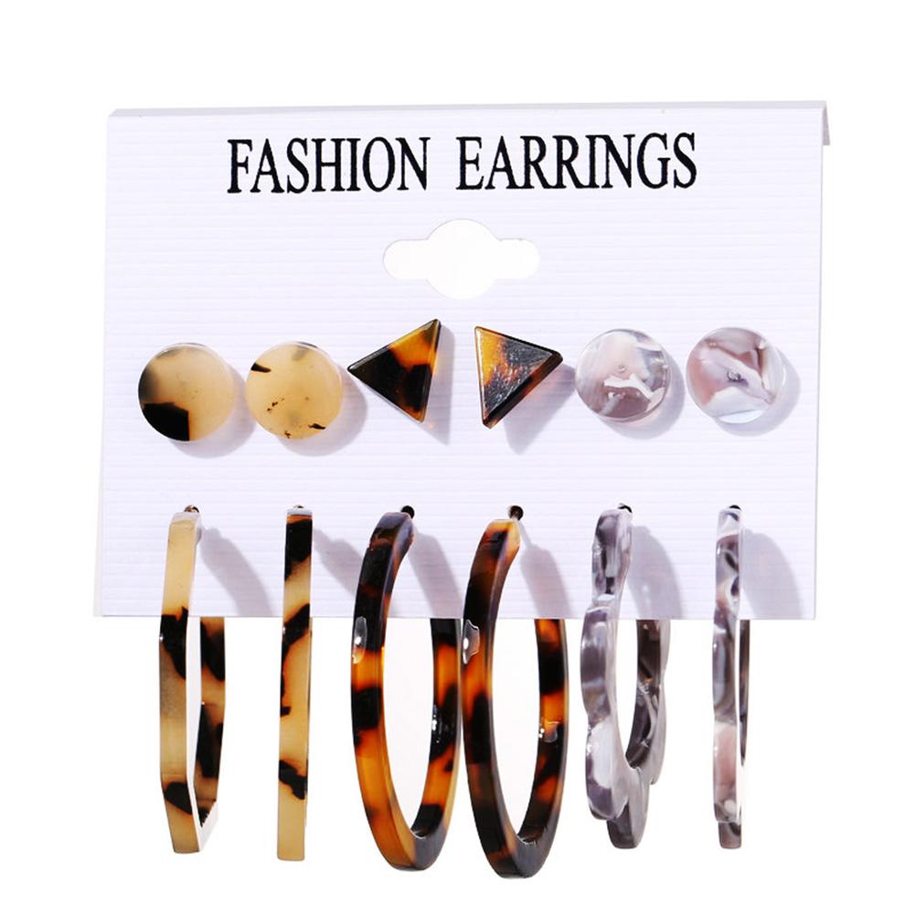 6 Pairs Of Women Earrings Acrylic Retro Style Simple Acrylic Leopard Earring Set
