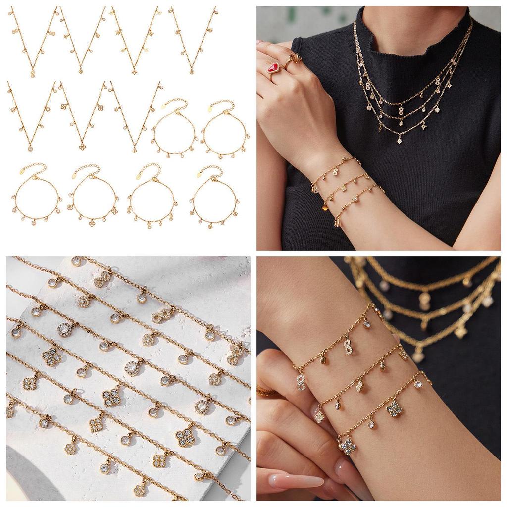 European & American Fashion DIY Multi-Accessory Set: Small 8-Shaped Flower with Full Rhinestones & 5A Zircon Necklace and Bracelet Combination