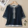 Women Casual V-Neck 3/4 Sleeve Loose Print Blouse