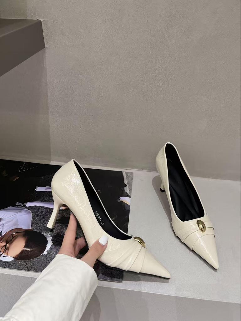 Women's Black Stiletto Heels with Metal Buckle - Autumn 2025 Collection