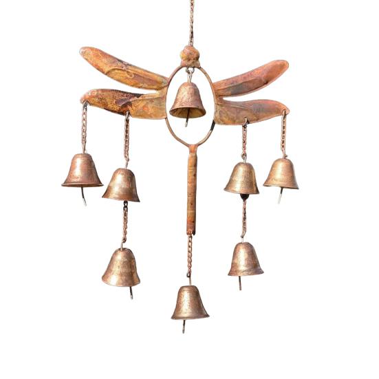 Dragonfly Wind Chime with 8 Brass Bells Weather-resistant Vintage Outdoor Garden Yard Patio Hanging Metal Wind Bell Decoration
