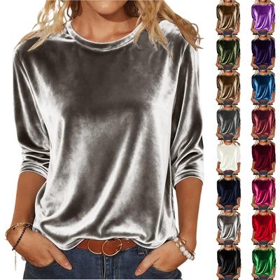 Maglia Pullover alla Moda in Velluto a Maniche Lunghe in Colori Uniformi