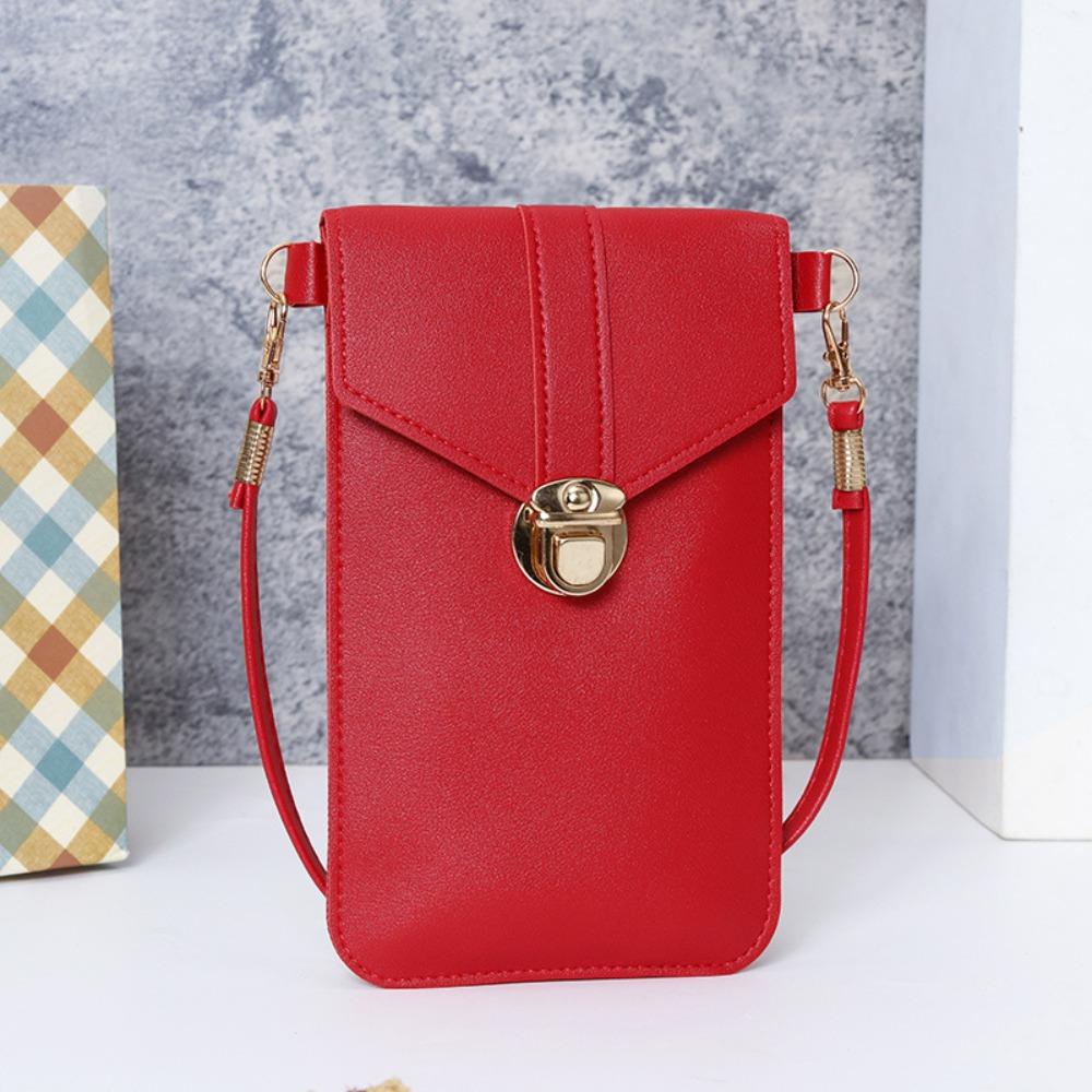 New PU Leather Touch Screen Phone Purse Portable Strap with Hook Closure Mobile Phone Bag Multi-function Shoulder Handbag